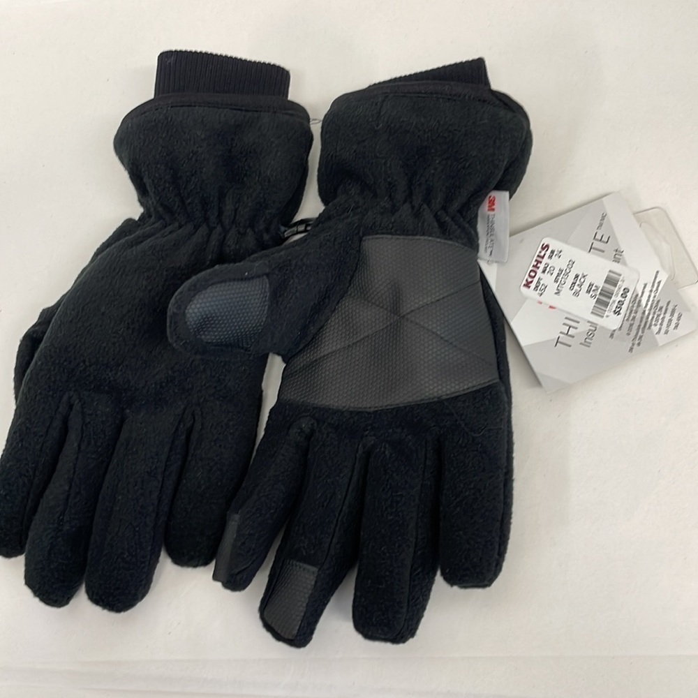 NWT 3M Thinsulate Gloves black fleece S/M